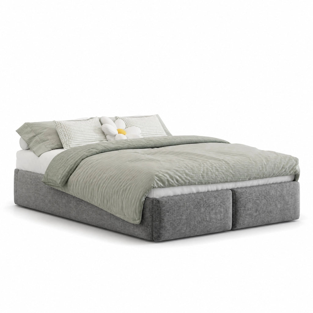Letto imbottito 140x200 cm grigio con contenitore idraulico e 2 cassetti