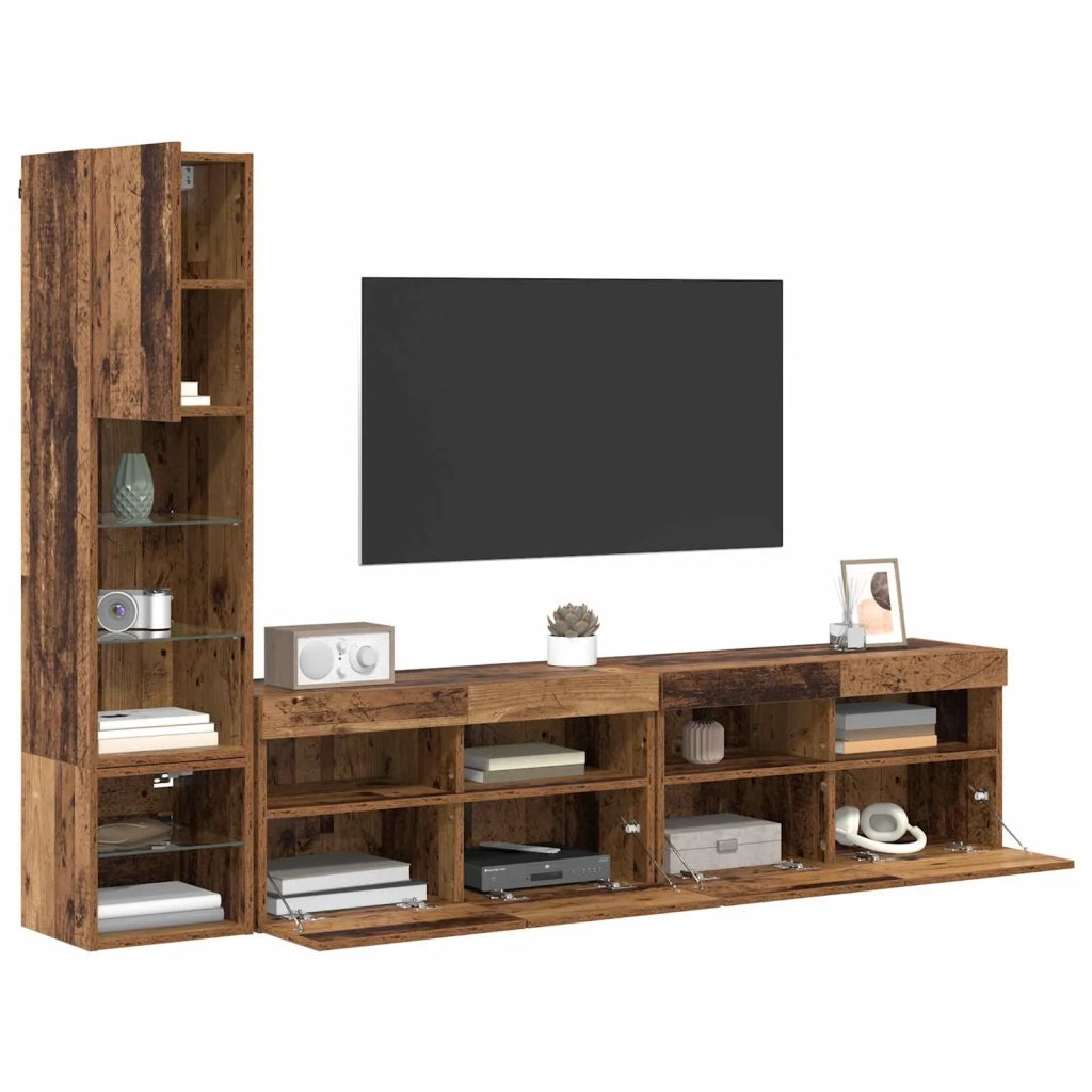 Unità TV da Parete 4 pcs Legno vecchio Legno multistrato 3402965