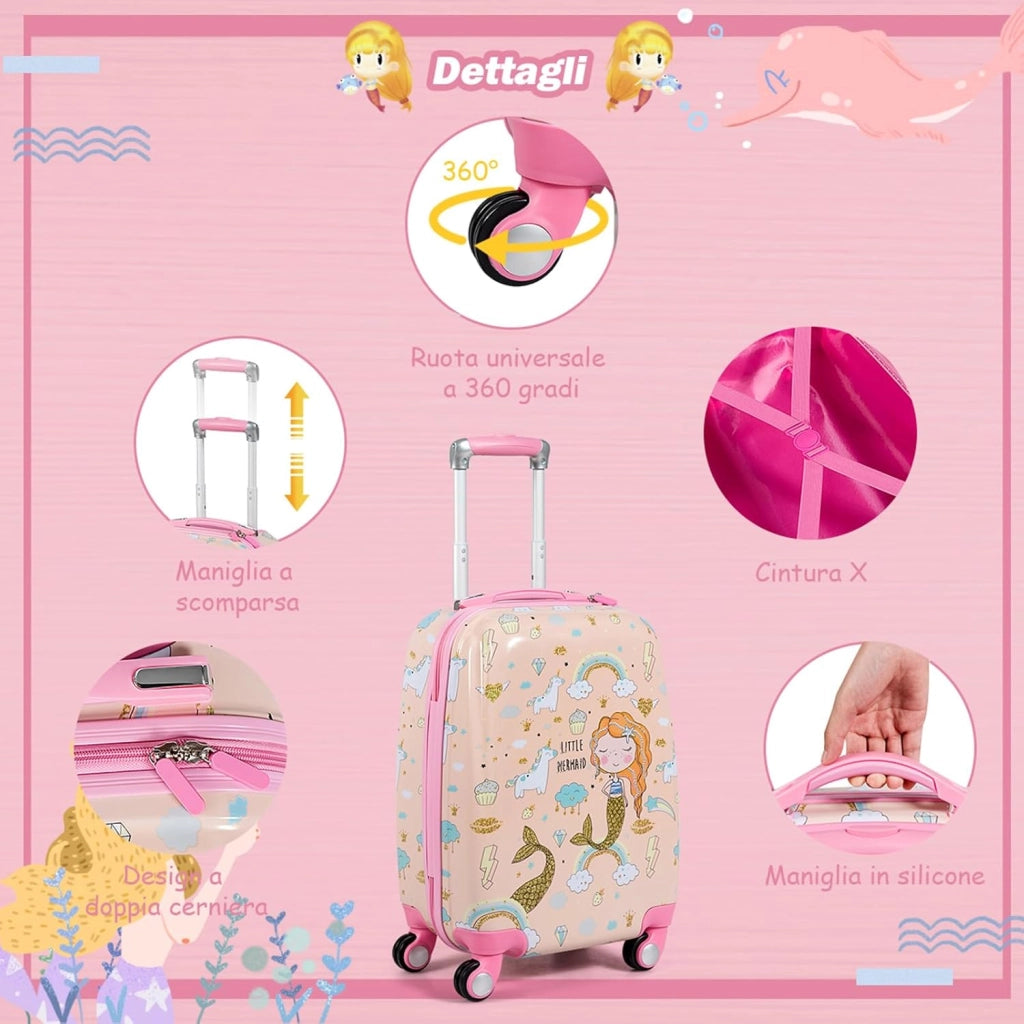 Set di Valigia per Bambini, 18" Valigia+ 12" Zaino, 2 Pezzi, con Ruote Girevoli a 360° e Maniglia Retrattile, Ideale per Viaggiare in Modo Comodo e Divertente (Modello 3)