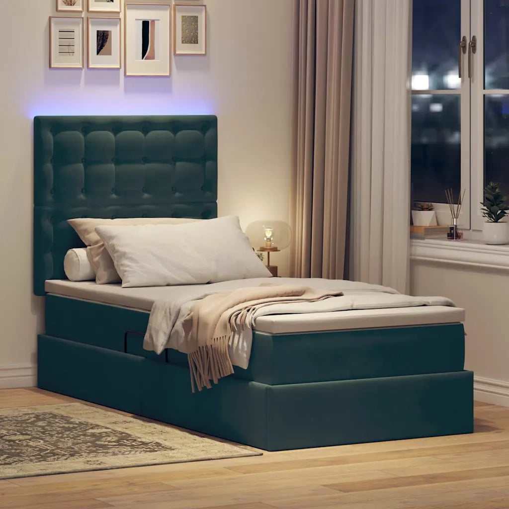 Letto con contenitore LED e materasso Verde Scuro 90 x 190 cm