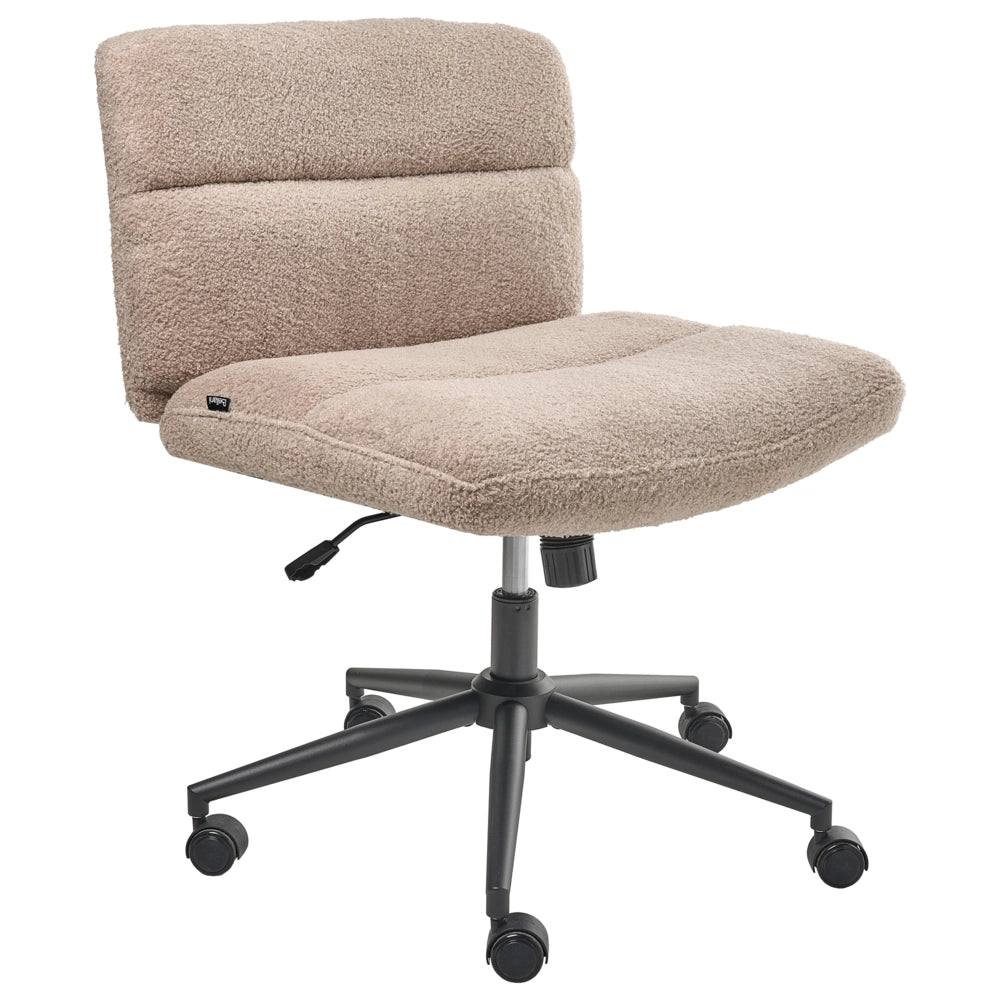 Sedia da scrivania per ufficio Beige Boucle Rivestimento ampio senza braccioli Seduta pneumatica Base girevole Inclinabile