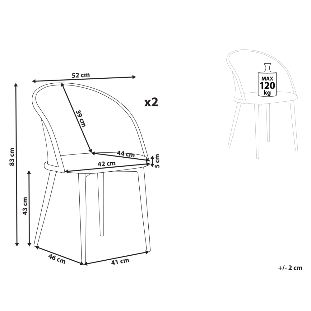 Set di 2 sedie da pranzo con seduta in tessuto e struttura in metallo effetto legno con intreccio viennese stile retrò soggiorno