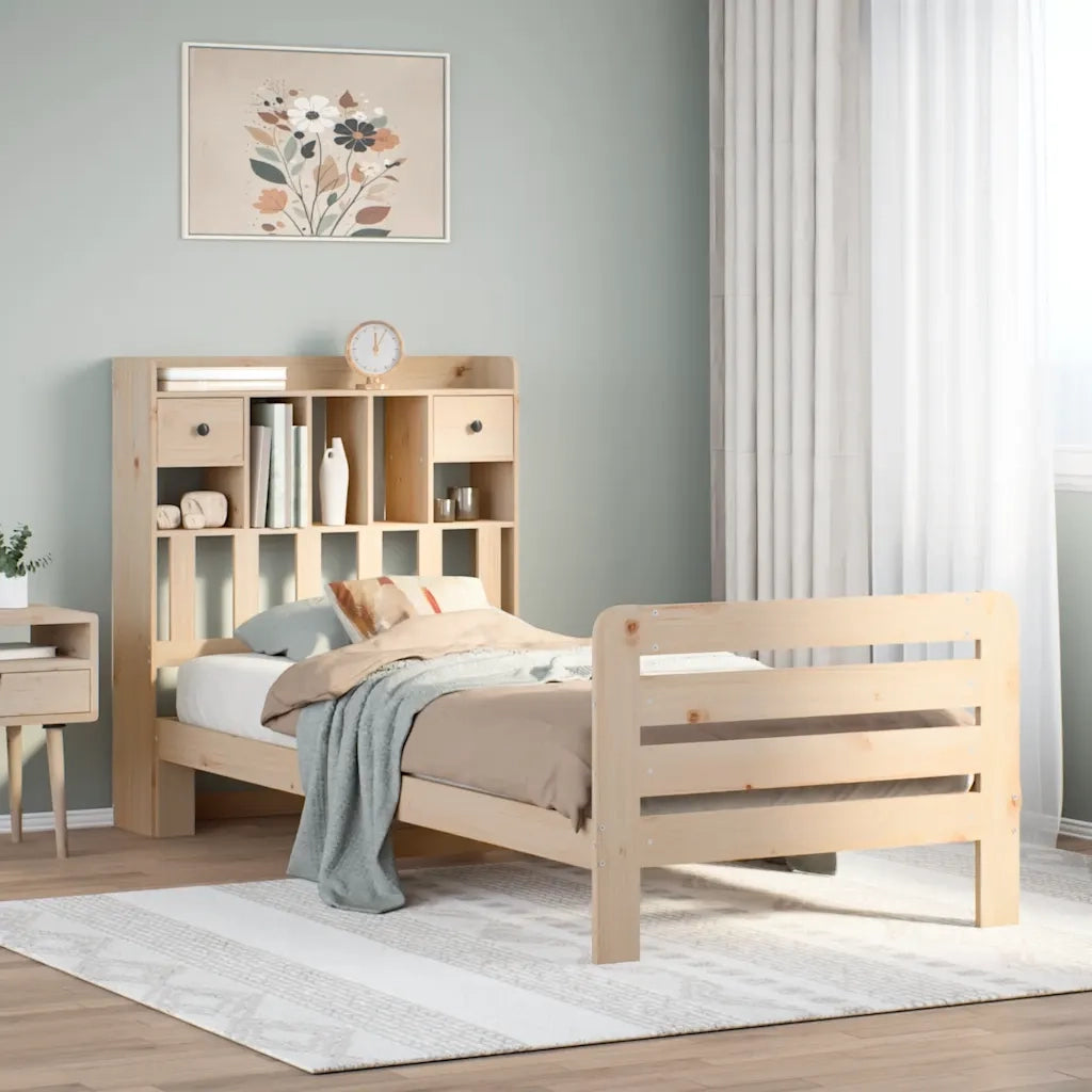 Letto Libreria senza Materasso 90x200 cm Legno Massello Pino