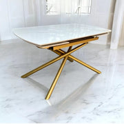 Tavolo moderno allungabile piano ceramica effetto marmo gambe oro 130x90x78 - Mobili 2G