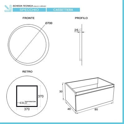 Mobile sospeso 80 cm blu pastello lavabo in resina e specchio LED Iside