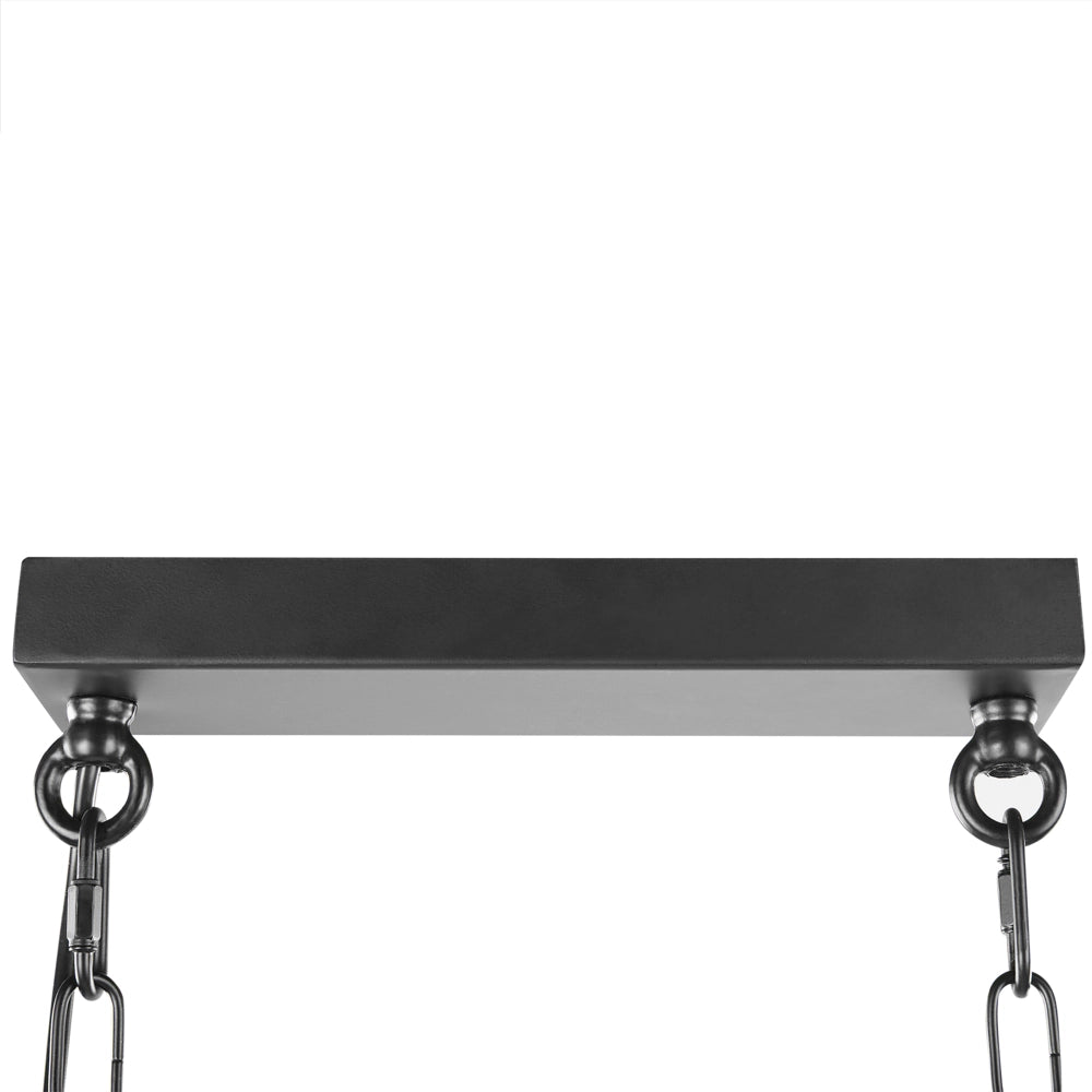 Lampada a Sospensione in Metallo Nero 117 cm Cornice Gabbia 3 Paralumi Cilindrici in Vetro Plafoniera