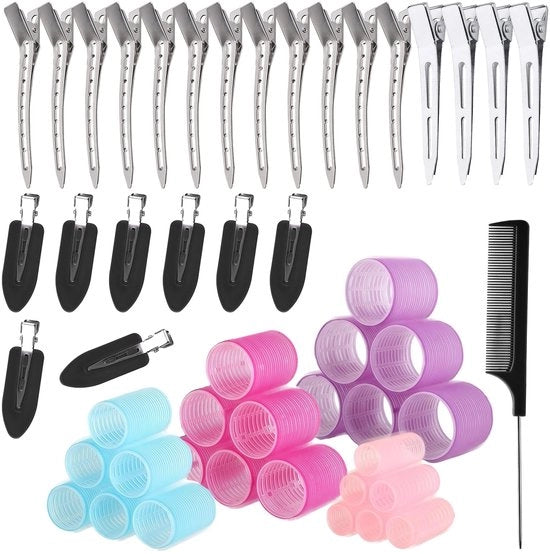 Set di rodini capelli 50 pezzi - Rodini autoadesivi - 4 misure (60/48/36/25 mm) - per capelli lunghi/medio/corti - plastica duratura - onde sane senza calore
