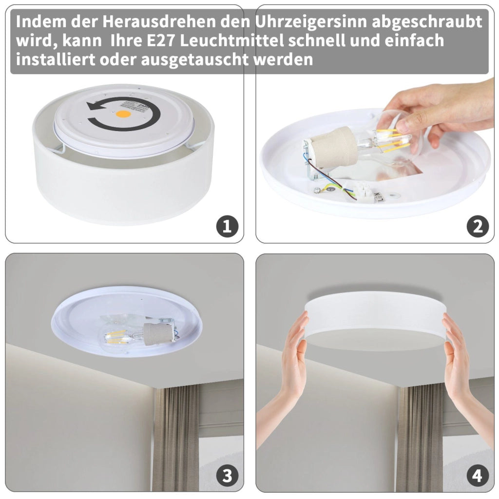 ZMH Lampada da soffitto plafoniera moderna rotonda bianca 30 cm E27 paralume per soggiorno cucina ingresso