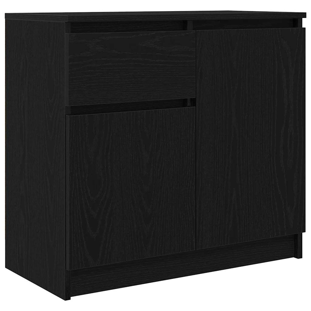 Credenza con Cassetto Rovere Nero 71x35x65 cm Legno Multistrato