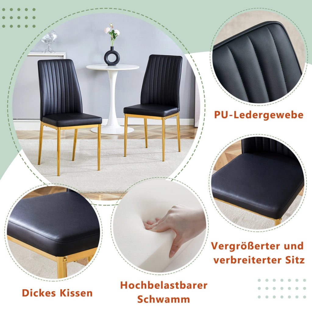 Set di 4 sedie da pranzo in PU nero con gambe dorate