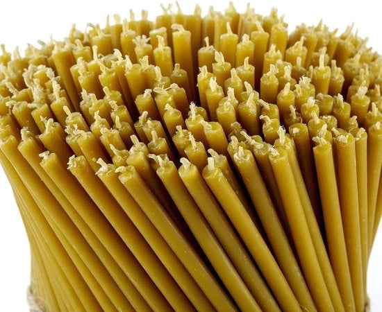 Candele rituali, 100% cera d'api, giallo, candele ortodosse per preghiera, decorazione da tavola, matrimonio, non tossiche, senza fuliggine, non cola, prodotto sostenibile, N80, altezza: 18,5 cm, Ø 6,1 mm (50 pezzi, 250 g)