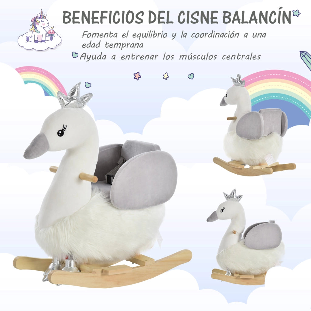 Dondolo Cigno per Bambini con Sonido ¨C zephmum ¨C Grigio Bianco 60x33x59 cm