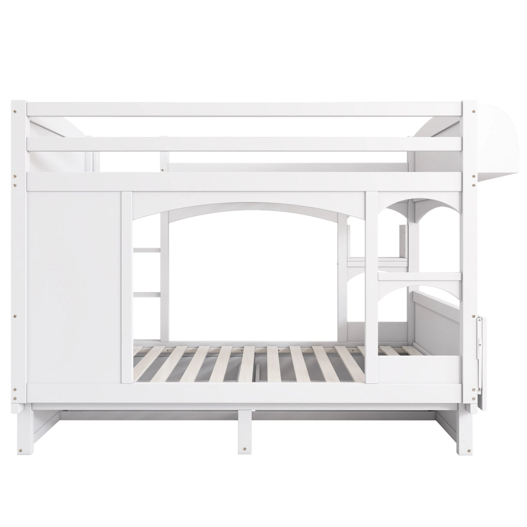 LETTO A CASTELLO con scrivania pieghevole, scaffale e 2 cassetti 90x200 cm Bianco