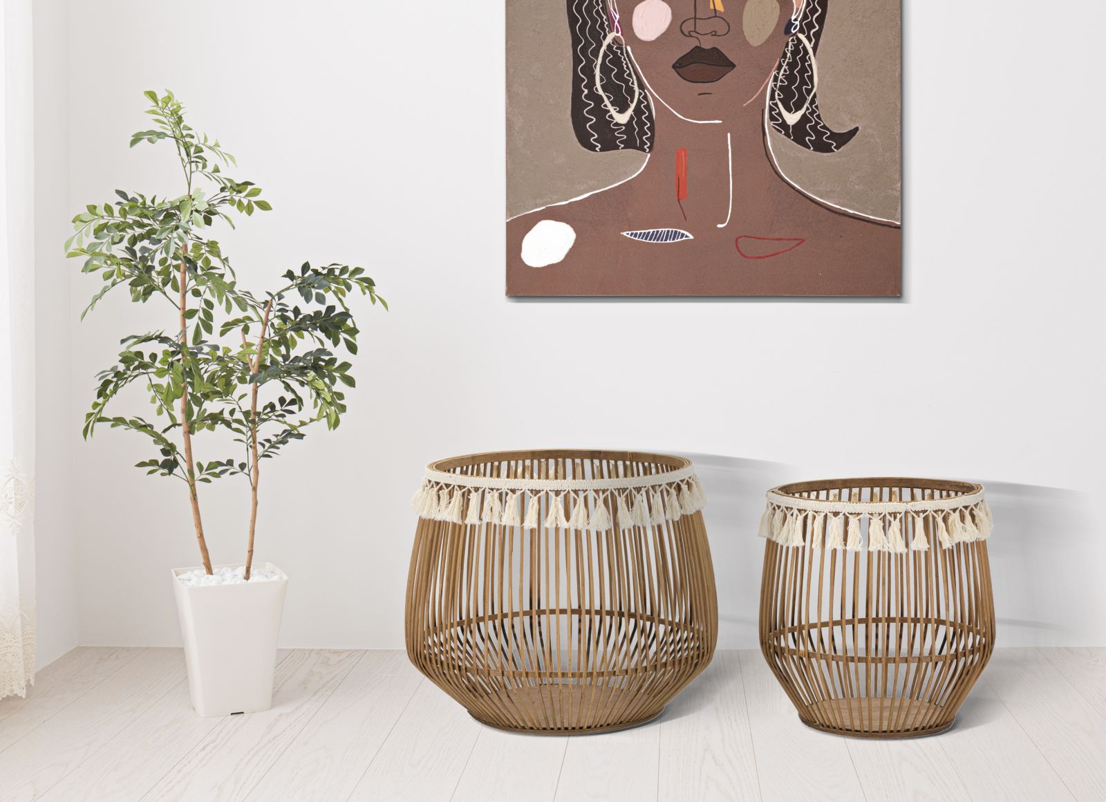 Set 2 Cestoni Fuji Ø 47x39,5-34x36,5 cm in Rattan