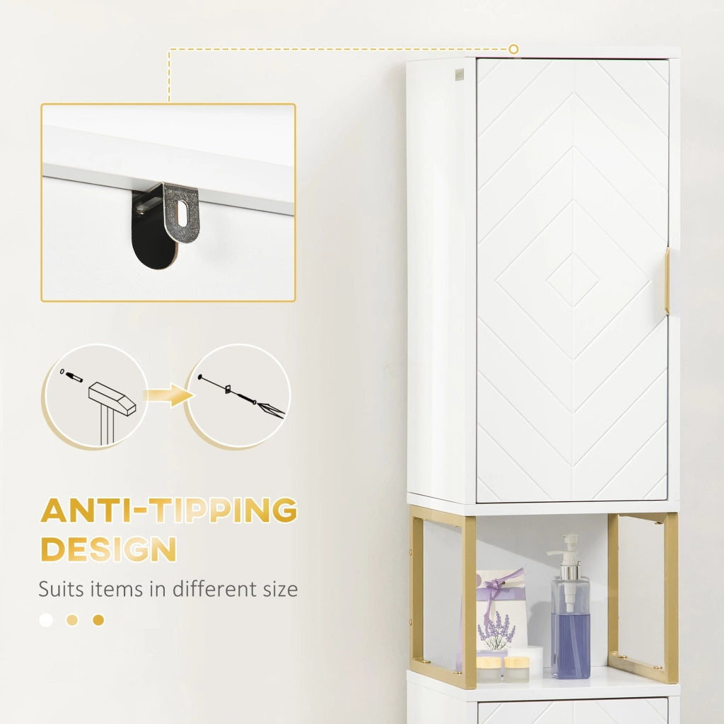 Mobile Colonna Bagno 30x30x170,7 cm in MDF e Acciaio Bianco e Oro