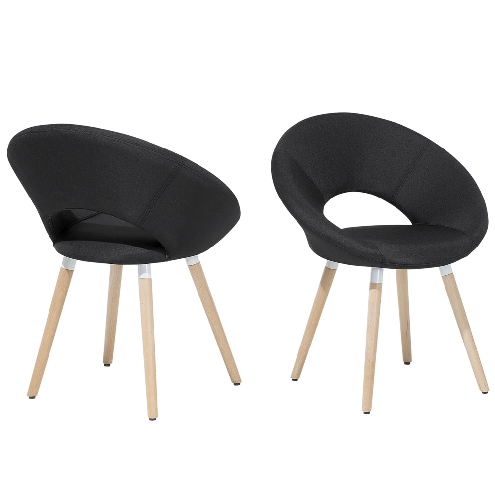 Set di 2 sedie da pranzo rivestimento in tessuto Nero gambe in legno chiaro stile moderno eclettico