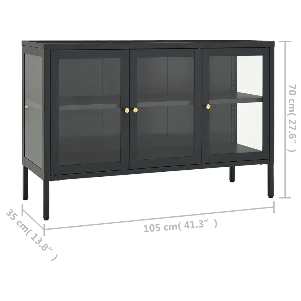Credenza | Madia | Buffet da pranzo | Armadio da pranzo Antracite 105x35x70 cm in Acciaio e Vetro