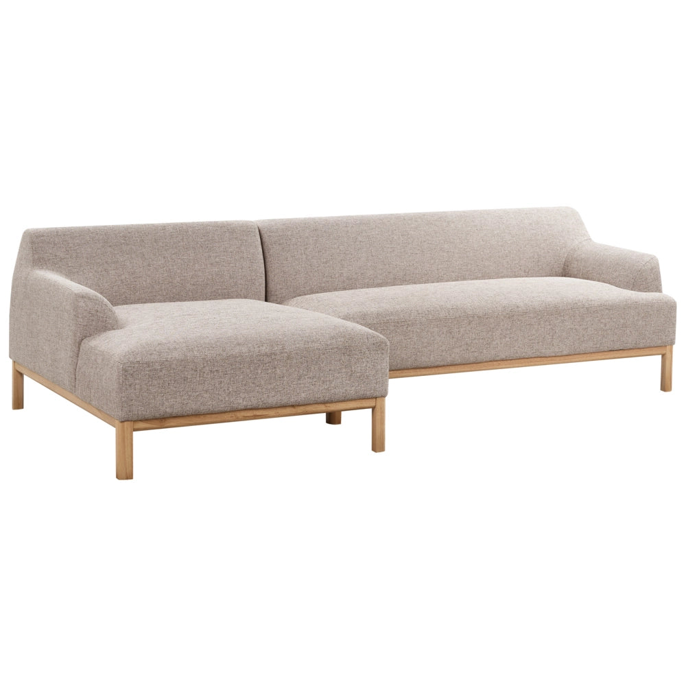 Divano angolare a destra Tessuto poliestere marrone chiaro Gambe di legno Soggiorno elegante