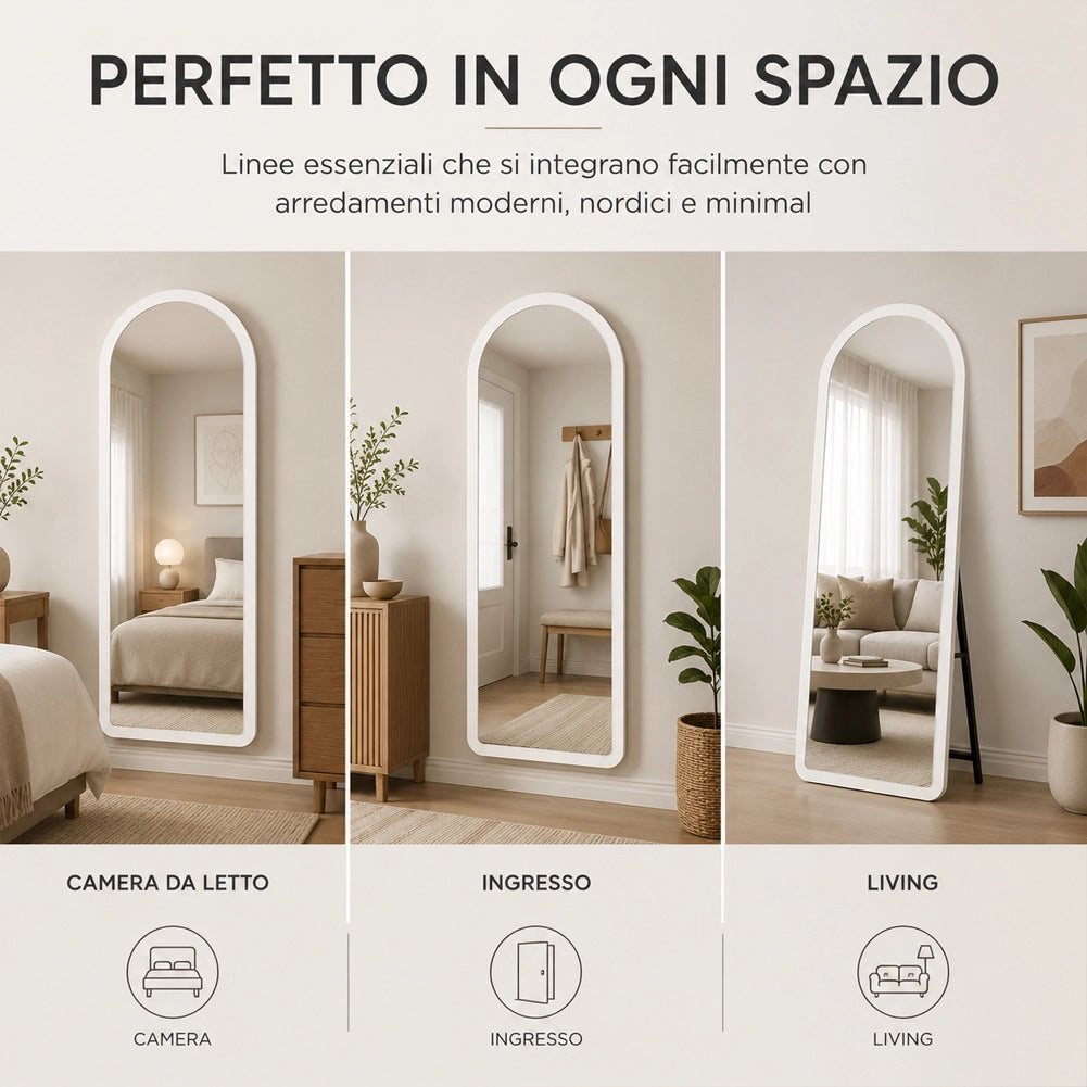 Specchio Arco Doppia Installazione Bianco Parete o Indipendente Moderno 160x50cm