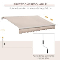 Tenda da Sole per Esterno a Bracci Avvolgibile con Apertura a Manovella, 295x200 cm, Beige