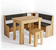 Gruppo panca ad angolo Roman, Quercia dorata, 150 x 120 cm con tavolo, adatto per il posizionamento ad angolo in cucine e sale da pranzo