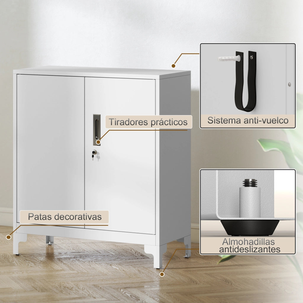 Armadio Metallo 2 Porte con Chiusura ¨C Zephmum ¨C Bianco 80x35x91 cm