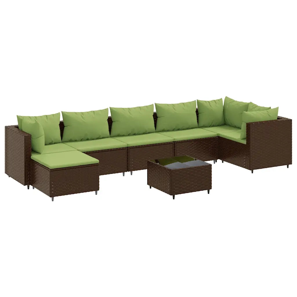 Set Divani da Giardino 8 pz con Cuscini in Polyrattan Marrone