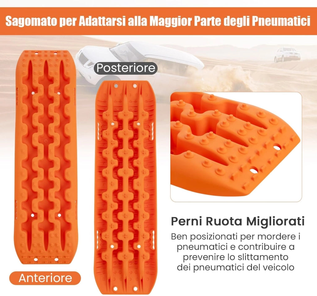 Tappetino di Trazione 2 Pezzi, Carico 10T, Piastre di Trazione per SUV Camper Auto Camion, Tavola di Recupero per Piste Offroad, per Sabbia, Neve, Fango (Arancione, 107 x 31 x 7 cm)