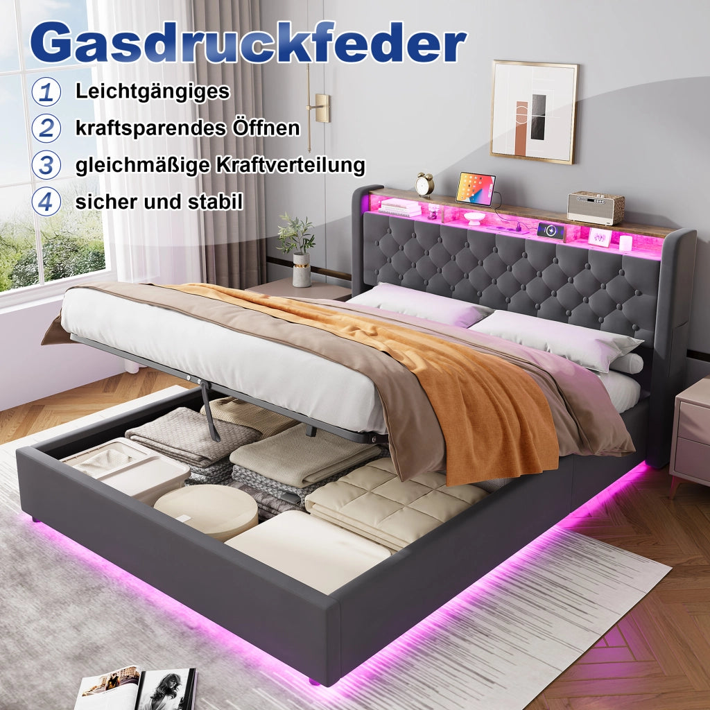 Letto contenitore 160x200 cm, colore grigio