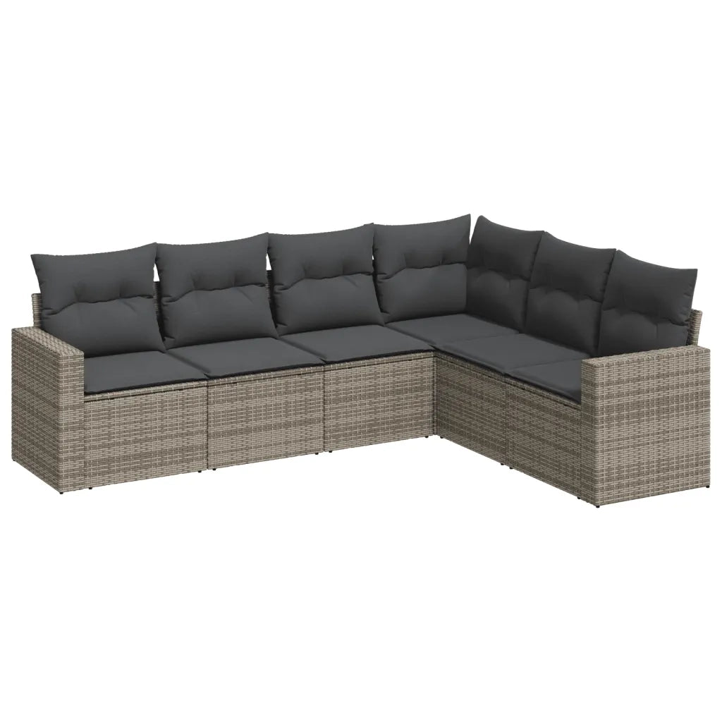 Set Divano da Giardino 6 pz con Cuscini-Sofa da Giardino-Divanetto da esterno Grigio in Polyrattan 400216
