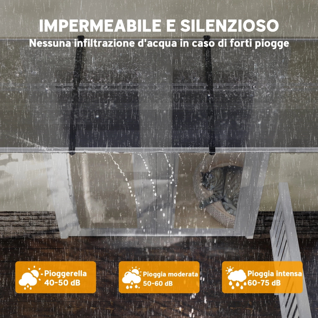 Tettoia in Policarbonato e Alluminio per Balconi ¨C Zephmum ¨C Nero e Trasparente 303x96x27 cm