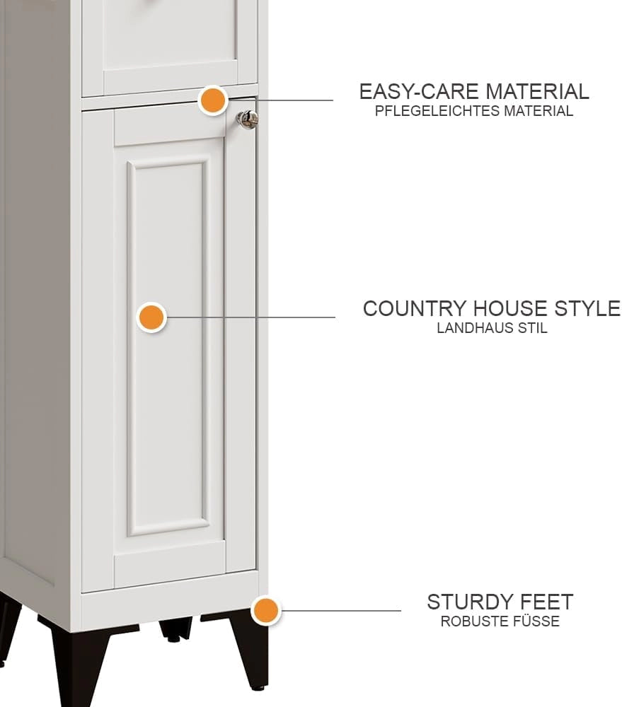 Mobile alto Vanity, Bianco, 32 x 175 cm, per la conservazione di articoli da bagno e asciugamani