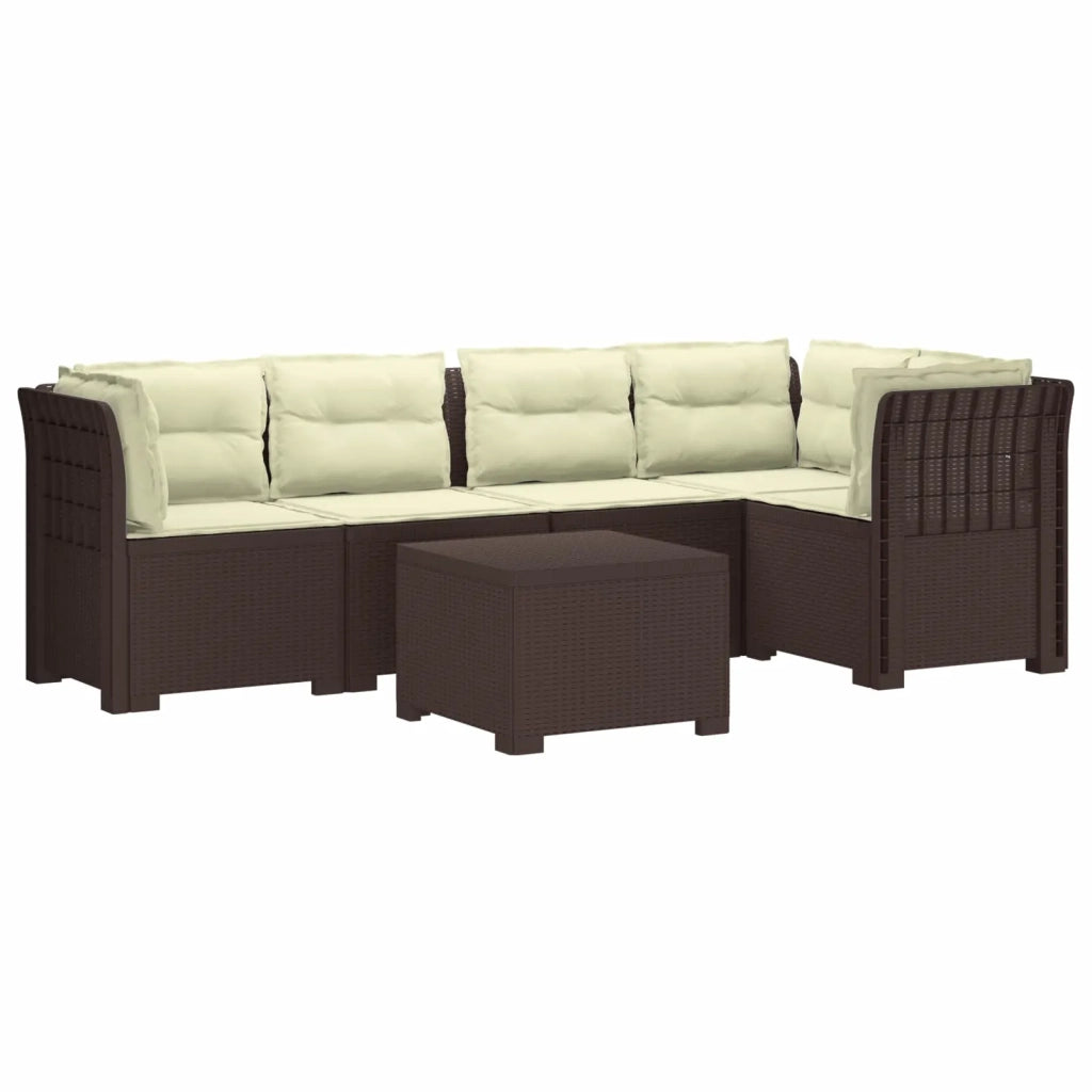 Divano da Giardino 5 Posti con Cuscini Stile Rattan PP Marrone 3444090