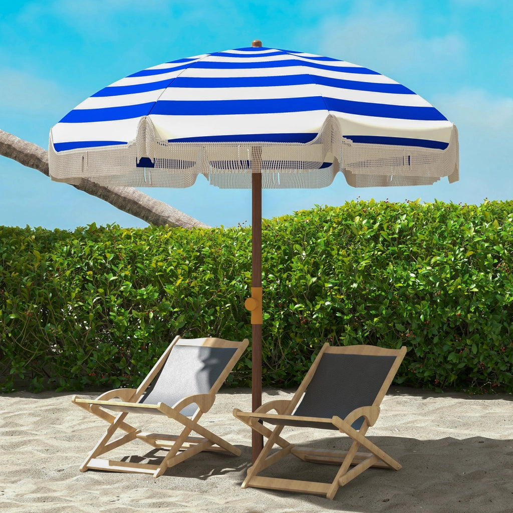 Ombrellone da spiaggia con frange ¨C zephmum ¨C blu e bianco 190x210 cm
