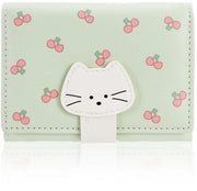Portafoglio per donne, piccolo, portafoglio con gatto per donne, pelle, contenitore per tre carte, portafoglio, verde, 10,7 x 8 x 2 cm, Schattig