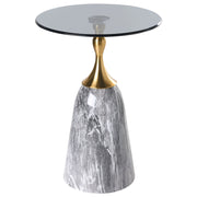 Tavolino in metallo grigio con piano in vetro temperato effetto marmo Tavolino da caffè piccolo Tavolino finale stile glamour