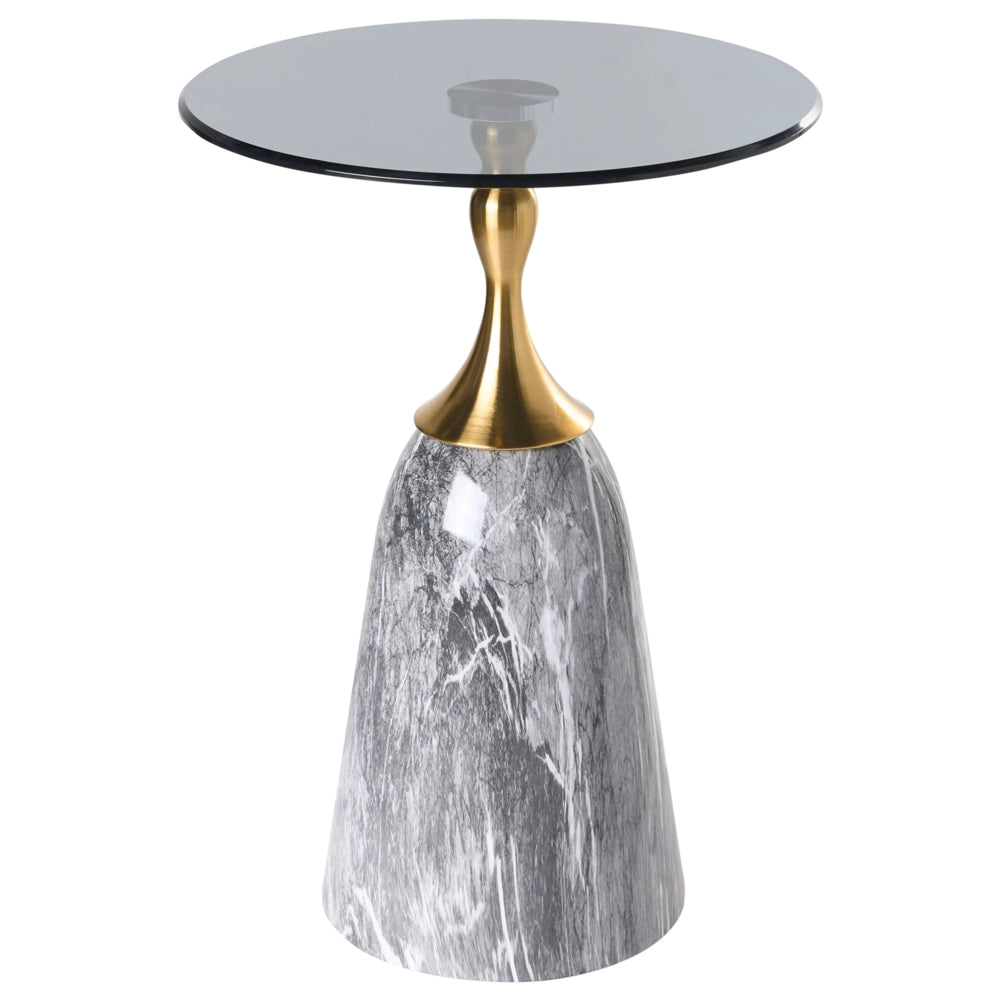 Tavolino in metallo grigio con piano in vetro temperato effetto marmo Tavolino da caffè piccolo Tavolino finale stile glamour