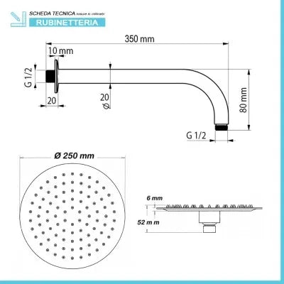 Set doccia a incasso con braccio 35 cm e soffione tondo 25 cm Zoe