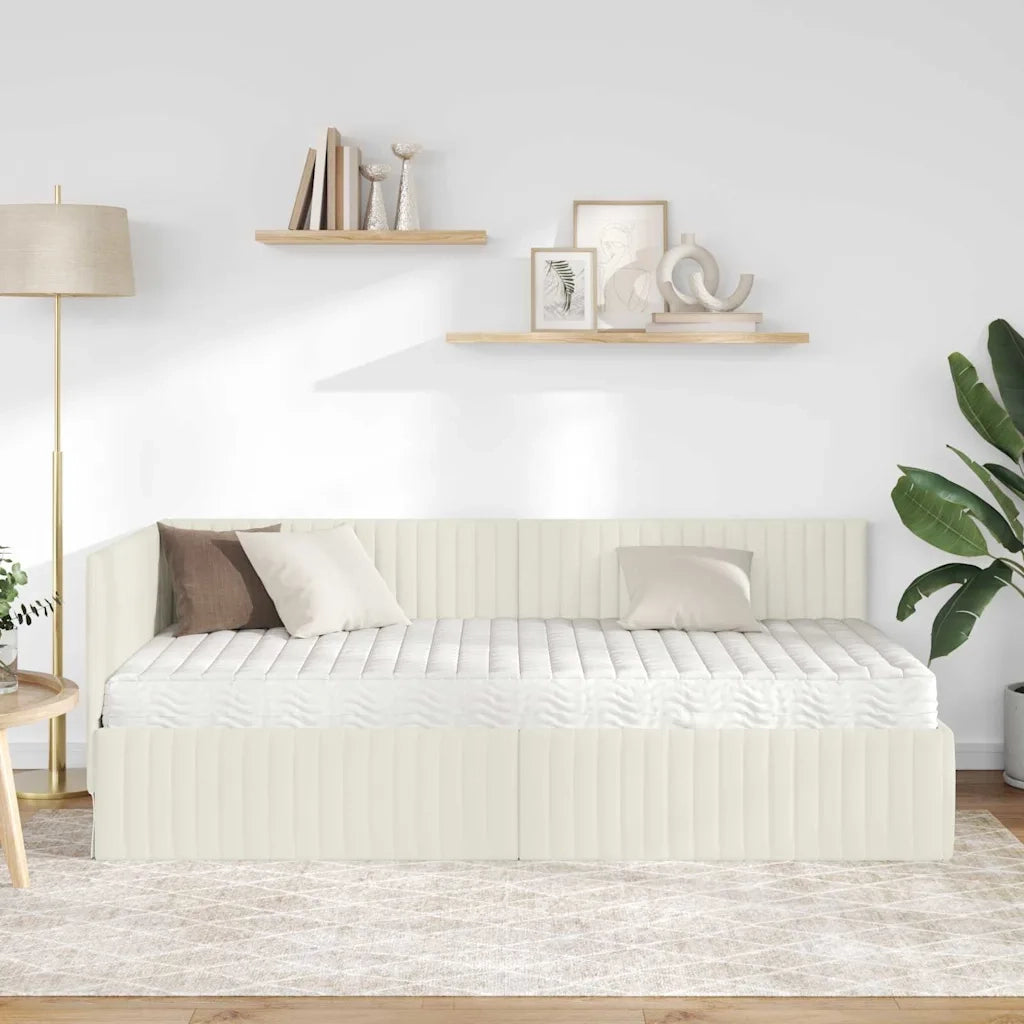 Struttura Letto Angolare con Materasso 2 pcs Crema Velluto 3393825