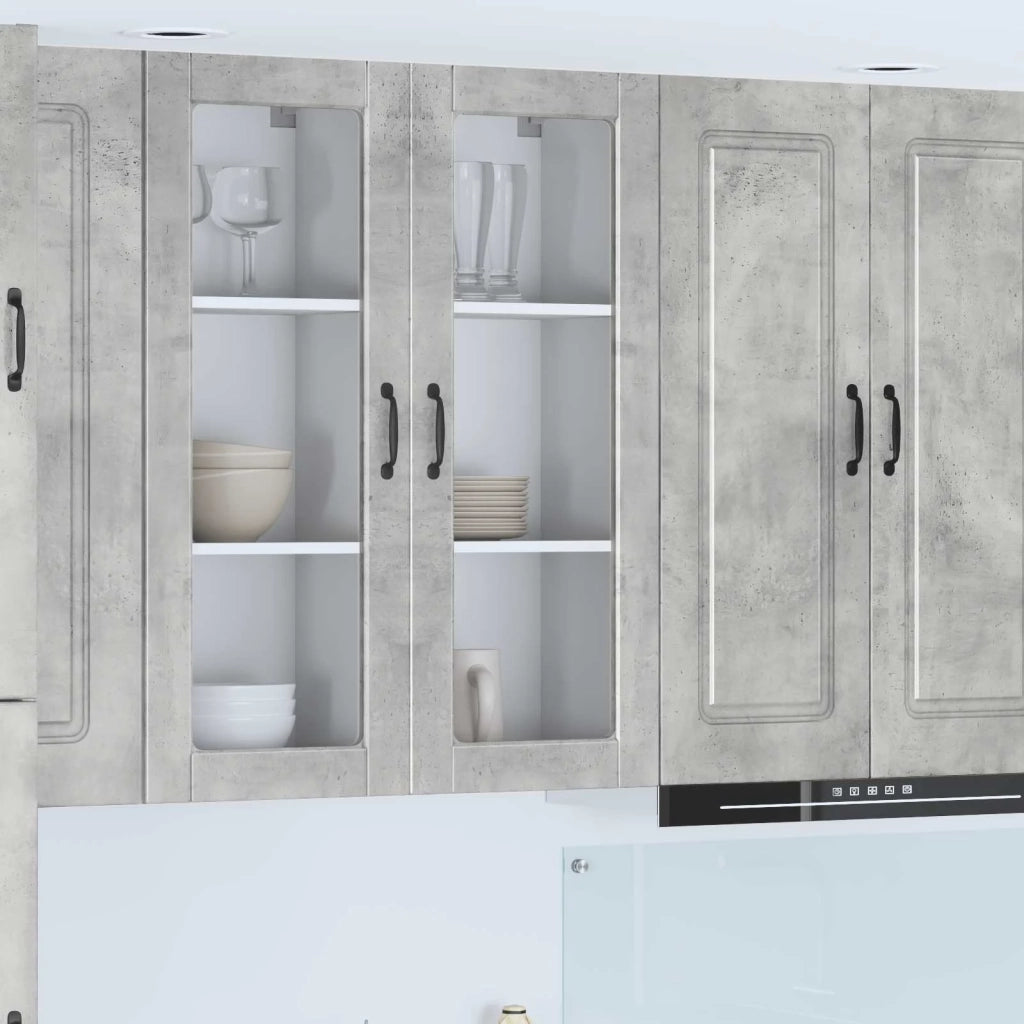Pensile da cucina | Mobile in vetro da parete PORTO Grigio cemento 40 x 31 x 100 cm