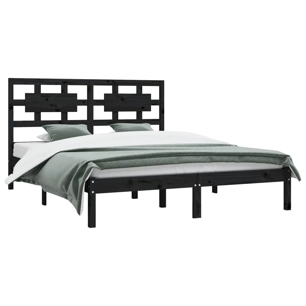 Giroletto-Struttura Letto Nero in Legno Massello di Pino 200x200 cm 713260