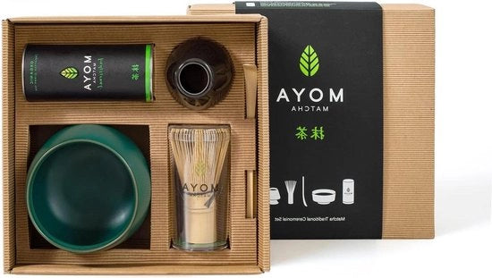 Set di Tè Verde Tradizionale di Alta Qualità - Set Completo per Principianti - Biologico - 30g + Ciotola + Coperchio + Martello + Sostegno + Pennello