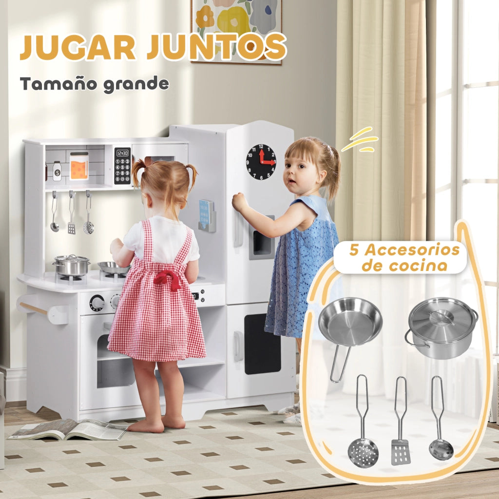 Cucina Giocattolo in Legno per Bambini con Accessori Bianco ¨C zephmum ¨C 80x40x100