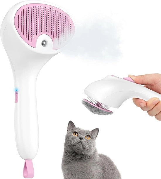 Spazzola per gatti con pulsante di sgancio [Progettata per ridurre rumor/Maniglia confortevole] - Spazzola elettrica ricaricabile per animali domestici adatta a gatti, cani e conigli (grigio-bianco)