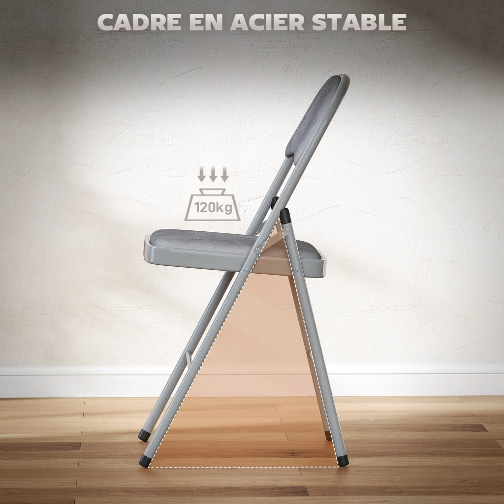 Set 4 Sedie Pieghevoli Imbottite ¨C Zephmum ¨C Grigio Chiaro Velluto Acciaio