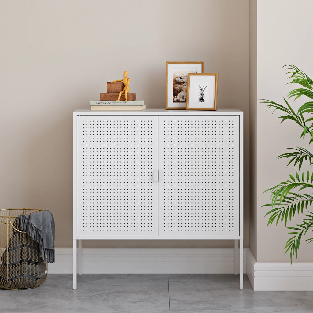 Comò a 2 Ante Castelli Acciaio 82,5 x 80 x 40 cm - Bianco [en.casa]