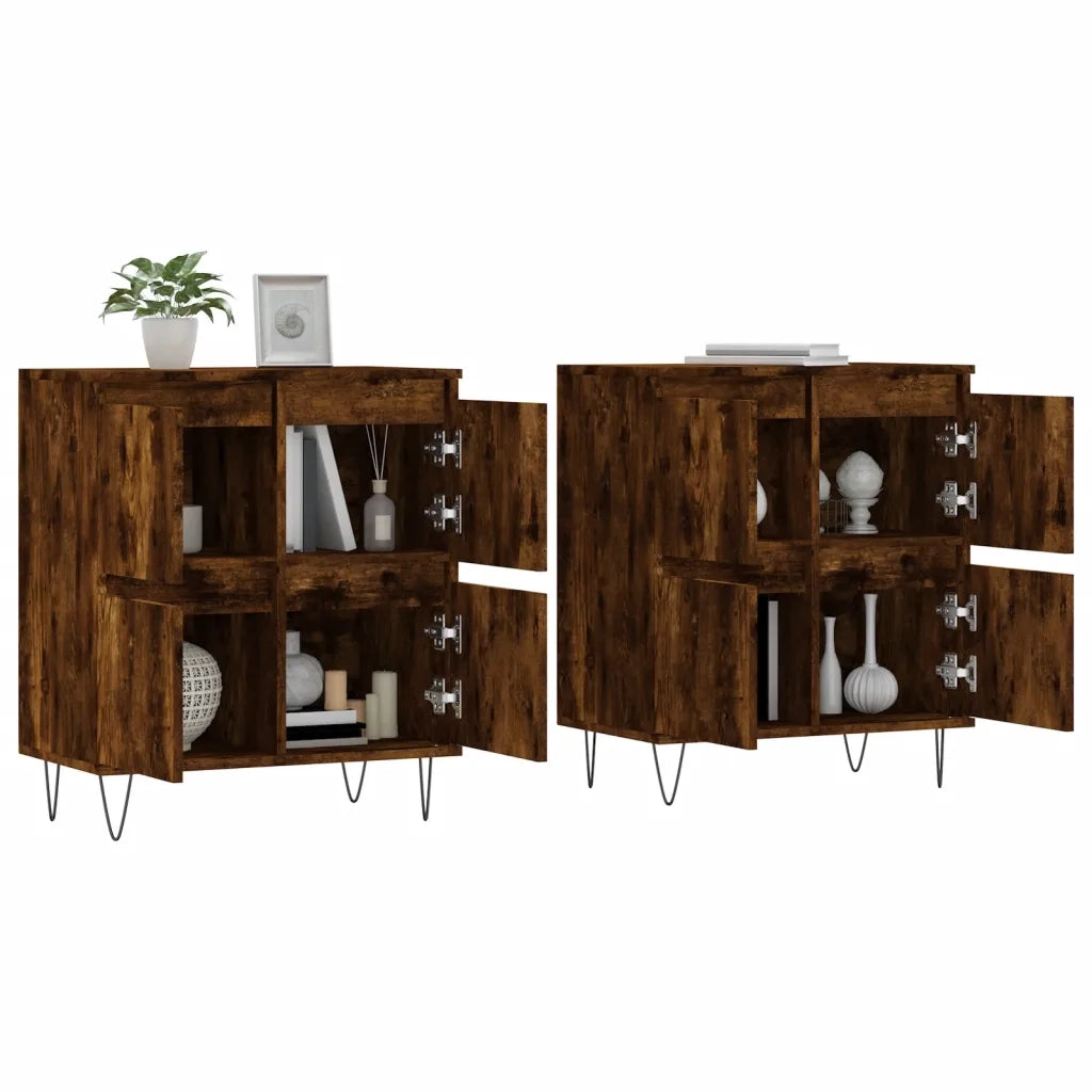 Credenze 2 pz | Madia | Buffet da pranzo | Armadio da pranzo Rovere Fumo in Legno Multistrato
