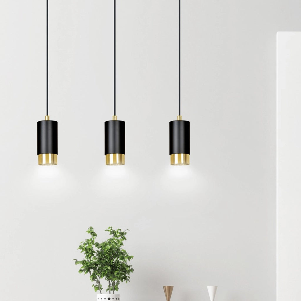 Lampada a sospensione Fumiko in acciaio nero opaco e oro