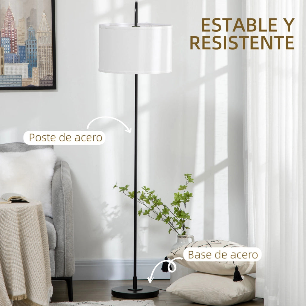 Lampada da Terra Moderna con Paralume in Lino Sintetico ¨C zephmum ¨C Bianco e Nero 64x38x163,5 cm