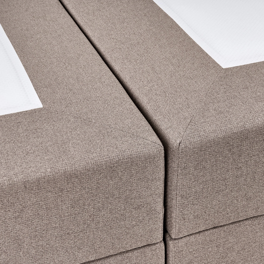 Letto contenitore in tessuto imbottito tortora 180x200 cm con apertura a sollevamento continentale